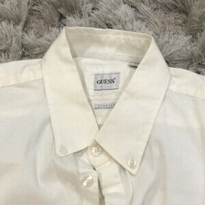 GUESS Men’s Long Sleeve Button Front White Shirt XL